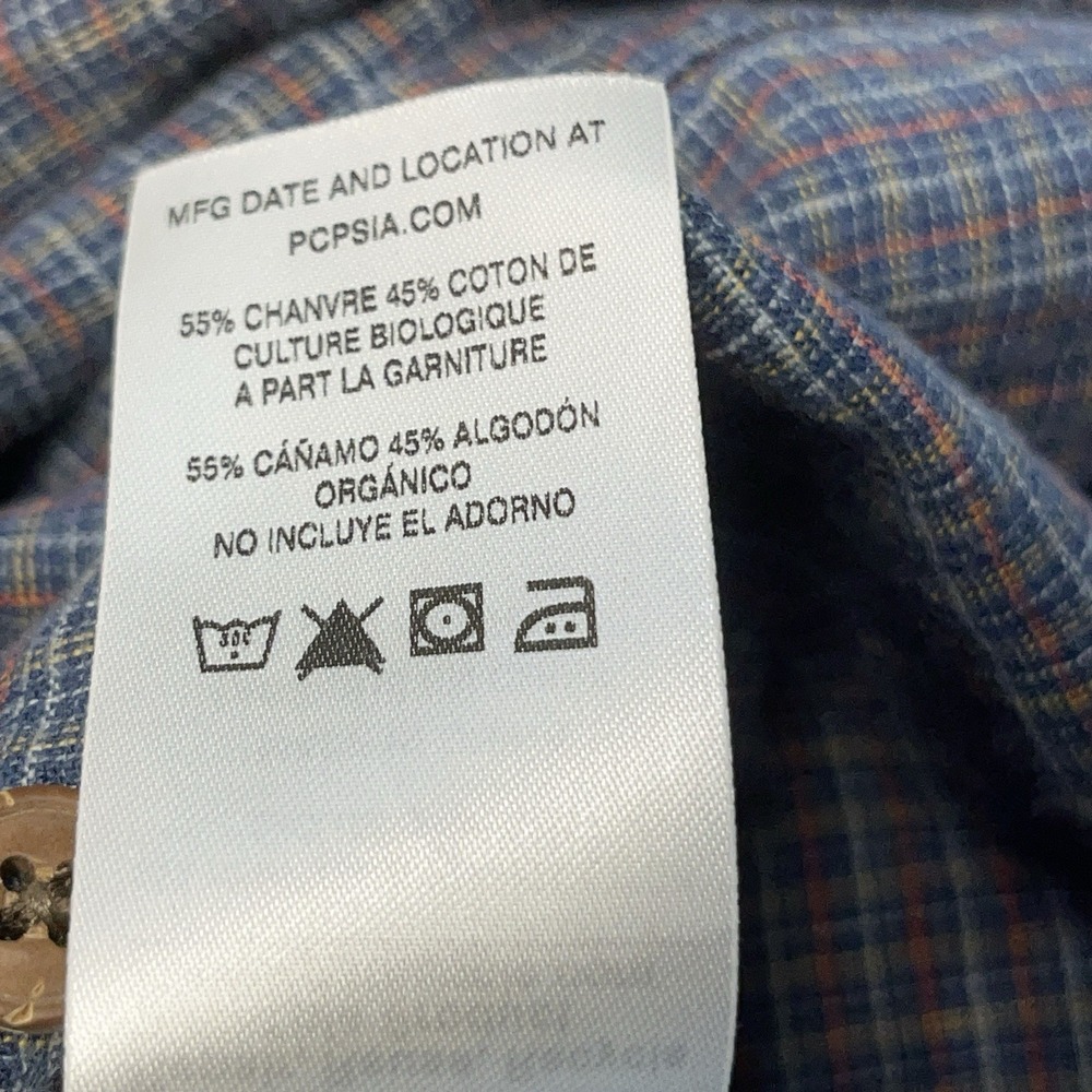 Patagonia Mens Button Shirt Back Step Short Sleeve M Cotton Hemp Blue Plaid - Picture 10 of 11